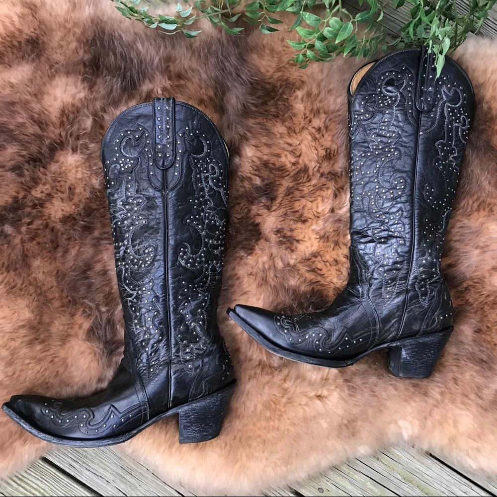 All Leather Sterling River Tall Stud Cowboy Boots